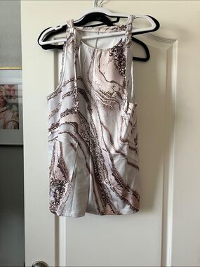Marble-Print Sleeveless Jumpsuit Romper in Cream and Brown